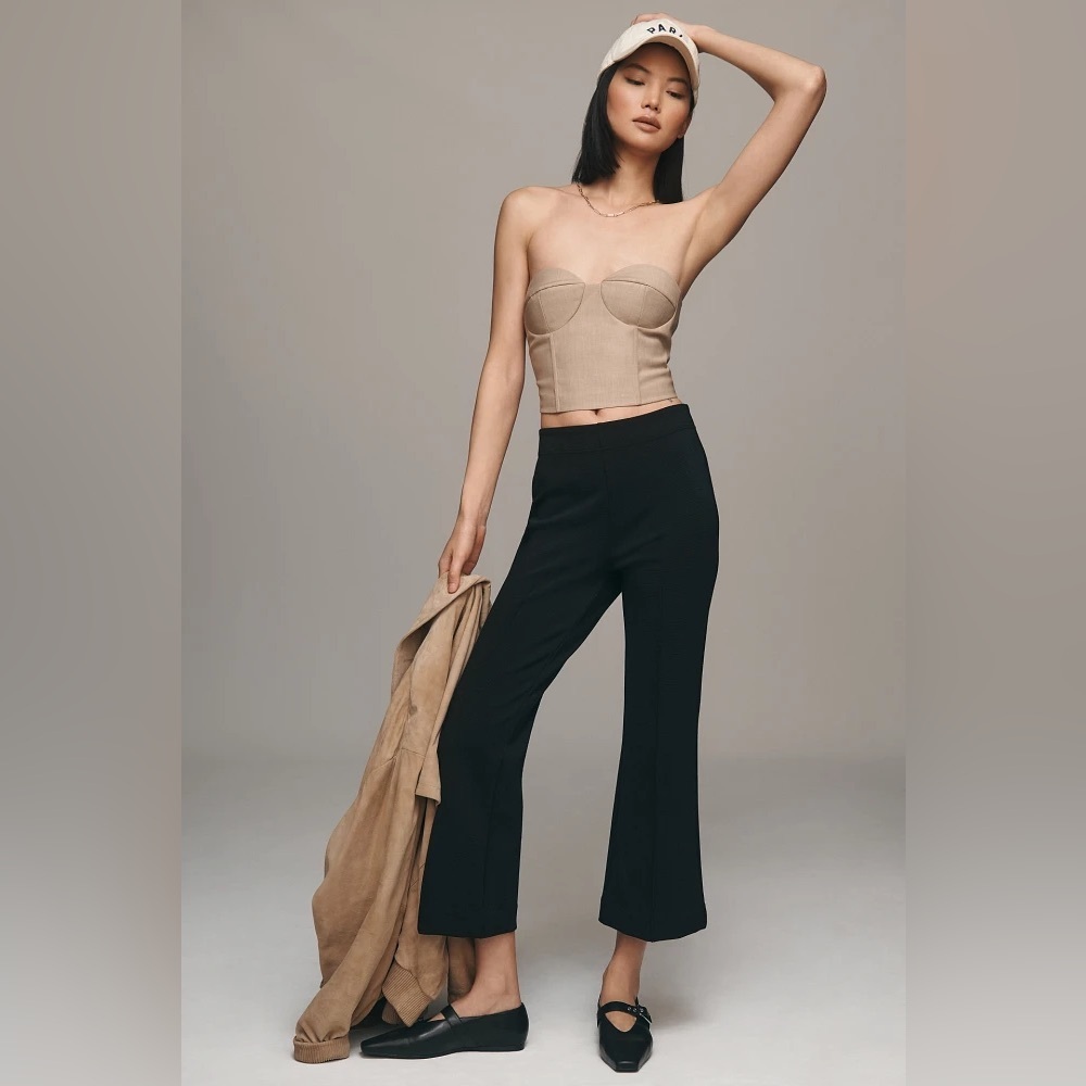 Medium Anthropologie Maeve Margot kick flare cropped pants texture black